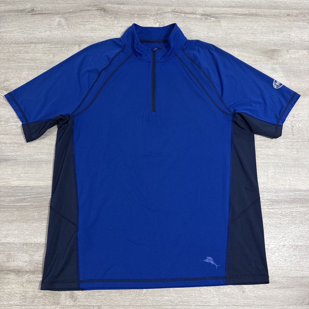 Tommy Bahama Shirt UV Tech Men’s Blue Large 1/4 Zip UPF 30 Stretch Golf Top